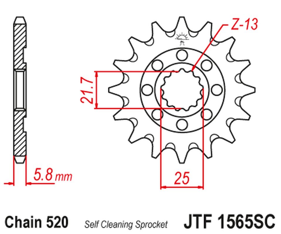 Front Sprocket 2141 13 KAWASAKI KXF 450 '06-20' KLX 450 '08-20' Self-cleaning (214113JT) (Chain. 520), JT Sprockets