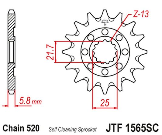 Front Sprocket 2141 13 KAWASAKI KXF 450 '06-20' KLX 450 '08-20' Self-cleaning (214113JT) (Chain. 520), JT Sprockets