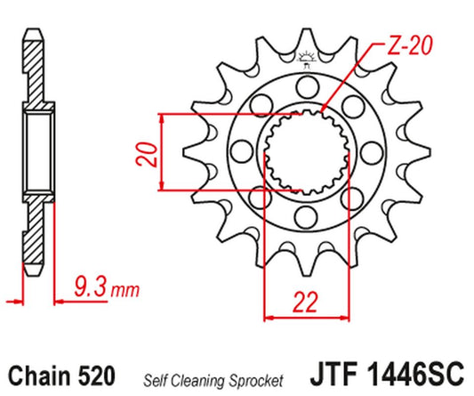 Front Sprocket 2146 14 KAWASAKI KXF 250 '06-'17 Self-cleaning (214614JT) (Chain. 520), JT Sprockets