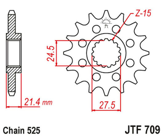 Front Sprocket 2150 15 APRILIA 750/900 DORSODURO/ABS '07-'19, SHIVER/GT/ABS '07-'19, 1200 DORSODURO/ABS '11-'16 (215015JT) (Chain. 525), JT Sprockets