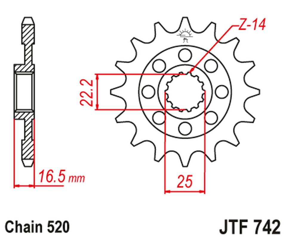 Front Sprocket 2171 14 DUCATI 848/1098/1198 '07-'15 (217114JT) (MOD. Chain. 520), JT Sprockets