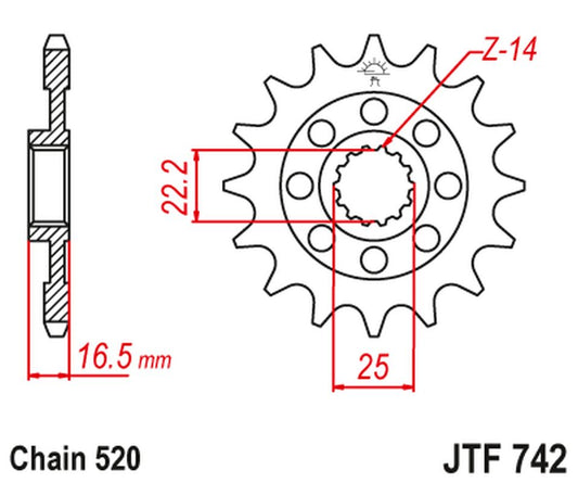 Front Sprocket 2171 14 DUCATI 848/1098/1198 '07-'15 (217114JT) (MOD. Chain. 520), JT Sprockets