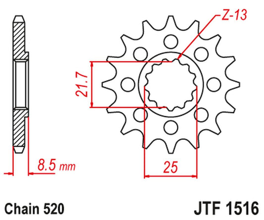 Front Sprocket 2179 16 KAWASAKI ZX 10R 04-18 (217916JT) (Transition to Chain 520), JT Sprockets