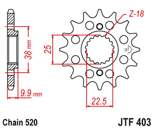 Front Sprocket 2200 13 BMW G 450 X '08-11', HUSQVARNA 449/511 TC/TE/SM '11-12' (220013JT) (Chain. 520), JT Sprockets