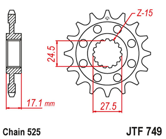 Front Sprocket 2249 15 Z Rubber DUCATI PANIGALE 1199/1299 '12-'16 (224915JT) (Chain.525), JT Sprockets