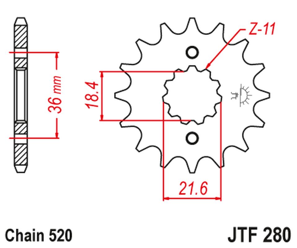 Front Sprocket 2506 13 HONDA XL 250 S/M/N (MD26,MD31), AX 1 (250613JT) (Chain. 520), JT Sprockets