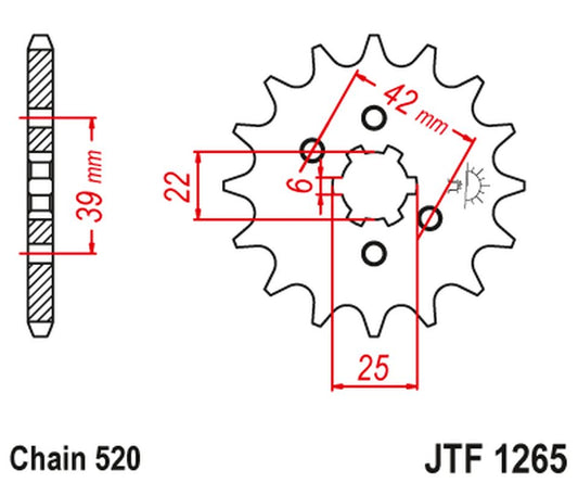 Front Sprocket 265 12 HONDA XL 250S '78-'81, XL 250K '76-'77 (26512JT) (Chain. 520) , JT Sprockets