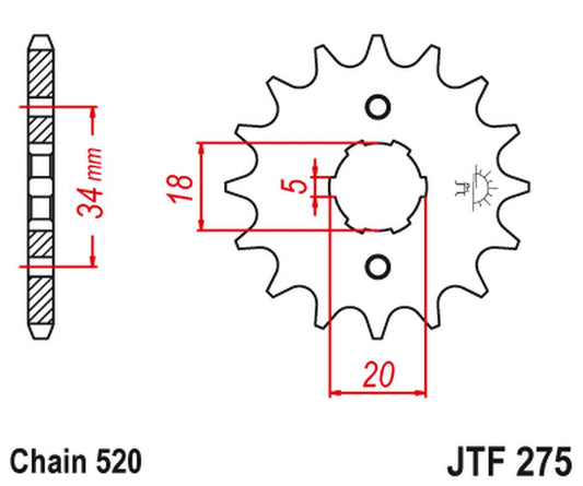 Front Sprocket 275 15 HONDA CB 175 '74-76', XL 175 '77', CB 200 T '74-79' (27515JT) (Chain. 520), JT Sprockets