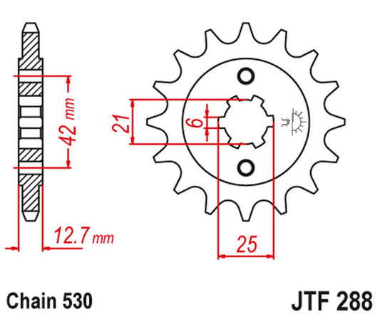 Front Sprocket 288 16 HONDA CB 500 FOUR '72-'77, CB 550F/K '75-'80 (28816JT) (Chain. 530) (-1), JT Sprockets