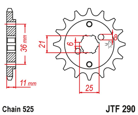 Front Sprocket 290 14 HONDA XBR 500F '85-'86 (29014JT) (Chain. 525) (-1), JT Sprockets