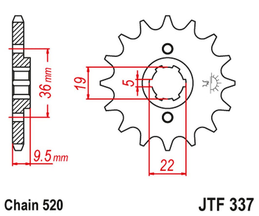 Front Sprocket 337 12 HONDA TRX 250/300, CR 250 '82-'85, CR500 '84-'85 (33712JT) (Chain. 520), JT Sprockets