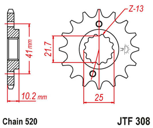 Front Sprocket 345 16 HONDA NX 650, FX 650, YAMAHA XT 660, FMX (34516JT) (Chain. 520) (+1), JT Sprockets