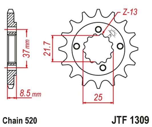 Front Sprocket 350 16 HONDA XR 600R '91-'00, TRX 400EX /X '05-'14 POLARIS PREDATOR 500 '03-07' (35016JT) (Chain. 520), JT Sprockets