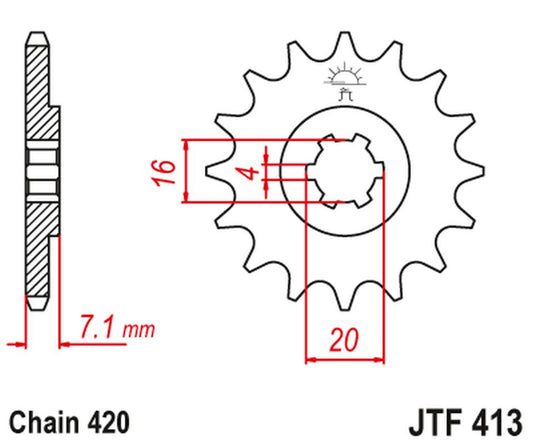Front Sprocket 413 15 SUZUKI RMX 50, TS 50 (41315JT) (Chain. 420), JT Sprockets