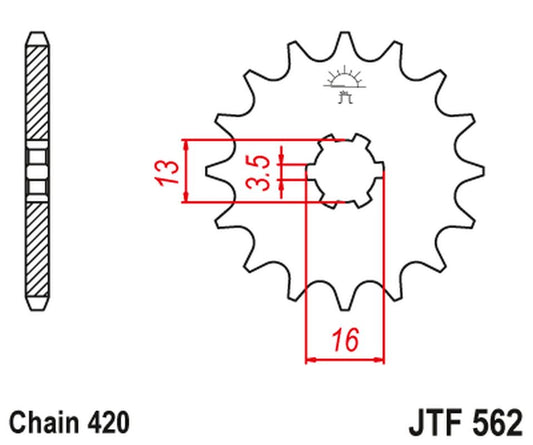 Front Sprocket 415 09 KAWASAKI KFX 50 '03-'06, SUZUKI LTA 50 '02-'05, SUZUKI TS 50, YAMAHA DT 50MX (41509JT) (Chain. 420), JT Sprockets