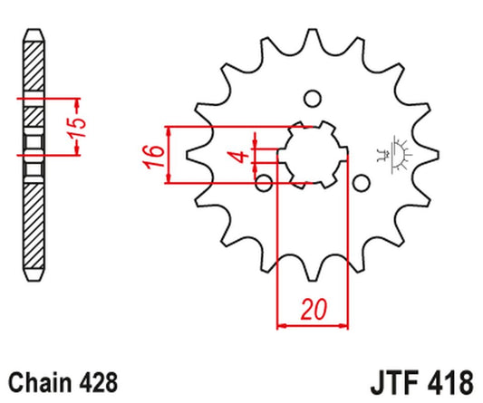 Front Sprocket 416 14 KAWASAKI KX 125 '77-79', KC/KE/KH/KS/KE/KM 90/100/125/175 '77-98' (41614JT) (Chain. 428), JT Sprockets