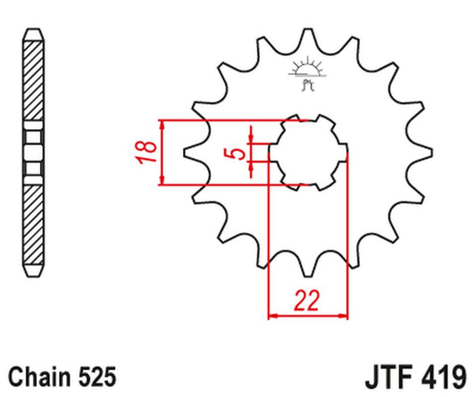 Front Sprocket 419 15 SUZUKI GT 250 '73-'78, TS 250 '73-'75 (41915JT) (Chain. 525), JT Sprockets
