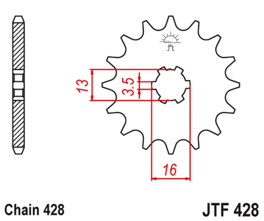 Front Sprocket 428 12 SUZUKI DR-Z 50 '19-21', DR-Z 70 '08-18', DS/JR/RM/RG/GT/TS 80 '77-03' (42812JT) (Chain. 428), JT Sprockets