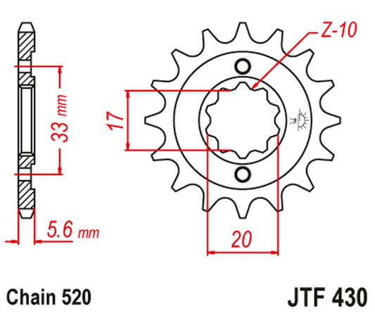 Front Sprocket 430 15 KAWASAKI KXF 250 '04-'05, SUZUKI RMZ 250 '04-'05 (43015JT) (Chain. 520), JT Sprockets