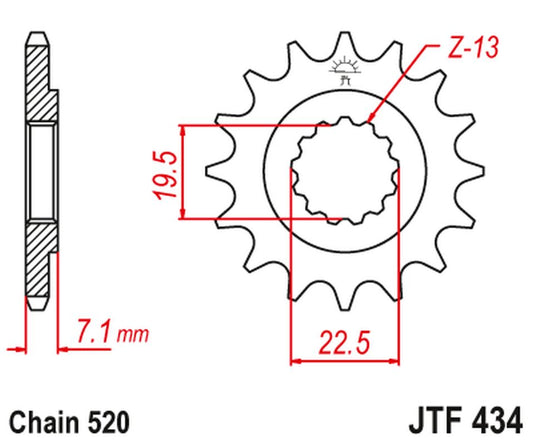 Front Sprocket 434 13 SUZUKI DR 250 '82-'87, GZ 250, GN 250 (Chain. 520) (43413JT), JT Sprockets