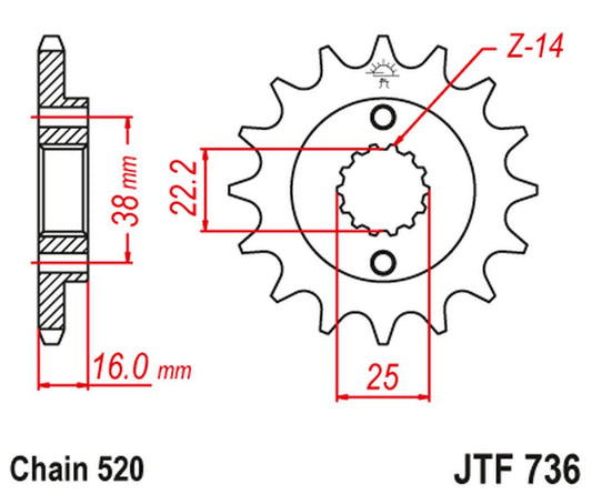 Front Sprocket 490 16 DUCATI MONSTER 600/750/900 (49016JT) (Chain. 520), JT Sprockets