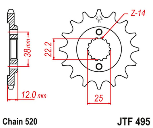 Front Sprocket 495 15 DUCATI PASO SPORT 750 '86-90' (49515JT) (Chain. 520), JT Sprockets