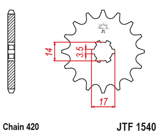 Front Sprocket 504 14 KAWASAKI Z125 PRO (BR125) '17-'18 (50414JT) (Chain. 420), JT Sprockets