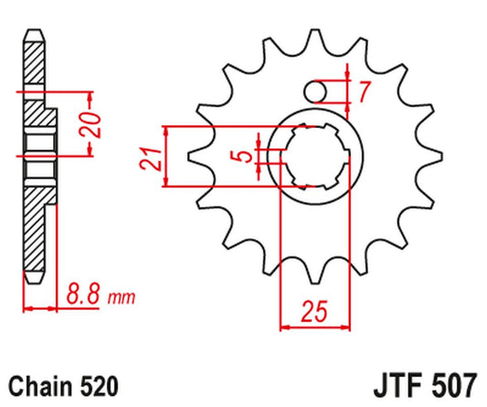 Front Sprocket 507 14 KAWASAKI KX 250 '79-86' KX 500 '83-86' KLT200/250 '80-85' HUSQVARNA CR/WR 250/360 '90-98' (50714JT) (Chain. 520), JT Sprockets