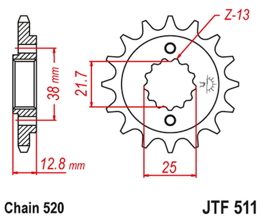 Front Sprocket 511 16 KAWASAKI KLR 650 '90-'14 (51116JT) (Chain. 520), JT Sprockets