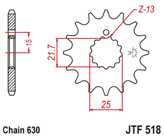 Front Sprocket 518 16 KAWASAKI Z 650 /750 '79-'83 (51816JT) (Chain. 630) (+1), JT Sprockets