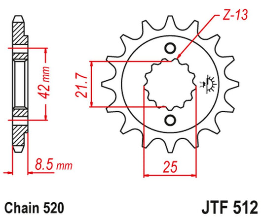 Front Sprocket 525 13 KAWASAKI ZXR 400, KLE 500 '91-'96 (-1), GPZ 500S (-1) (52513JT) (Chain. 520), JT Sprockets