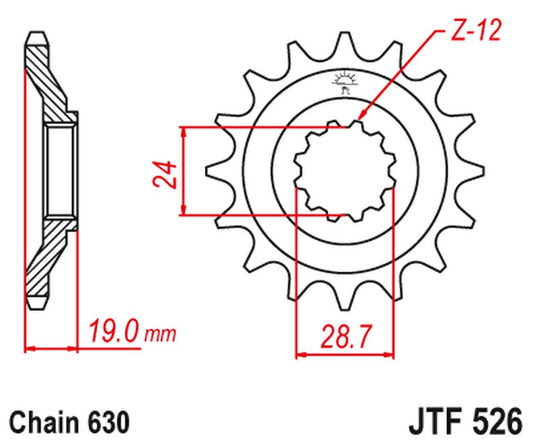 Front Sprocket 527M 15 KAWASAKI GPZ 1000 A1-A3 '86-89' (527M15JT) (Chain. 630), JT Sprockets