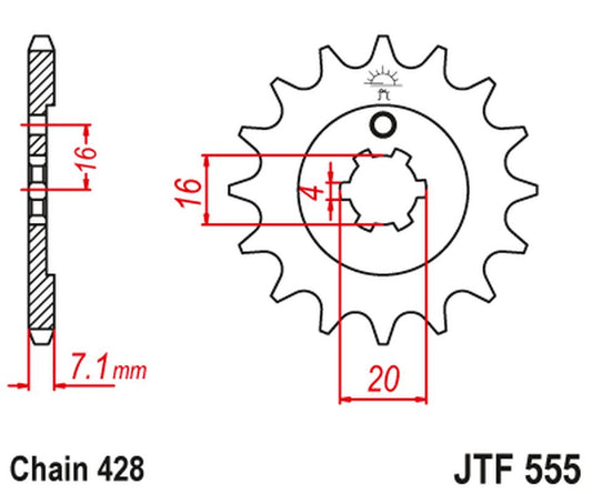 Front Sprocket 555 13 YAMAHA DT 80 LC1/LC2 '83-'95, TZR 80 '92-'95 (55513JT) (Chain. 428), JT Sprockets