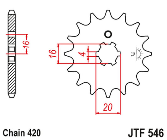 Front Sprocket 560 16 KAWASAKI KX 65/80/85 (56016JT) (Chain. 420) (+2), JT Sprockets