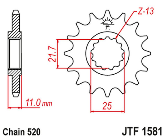 Front Sprocket 566M 15 YAMAHA YZF R6 '99-20', YZF R7 '99-01', YZF 750 R '99-01', FZ6 '04-09' (566M15JT) (Chain. 520) KONWERSJA, JT Sprockets