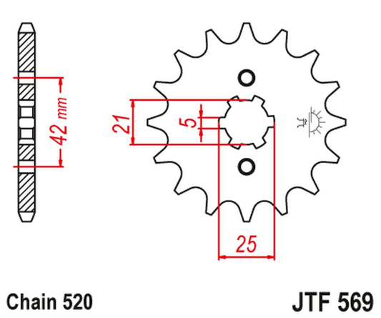 Front Sprocket 569 11 YAMAHA YFM 125 GRIZZLY '04-'12, YZ 250 '77-'98, KAWASAKI KX 250 '87-'98 (56911JT) (Chain. 520), JT Sprockets