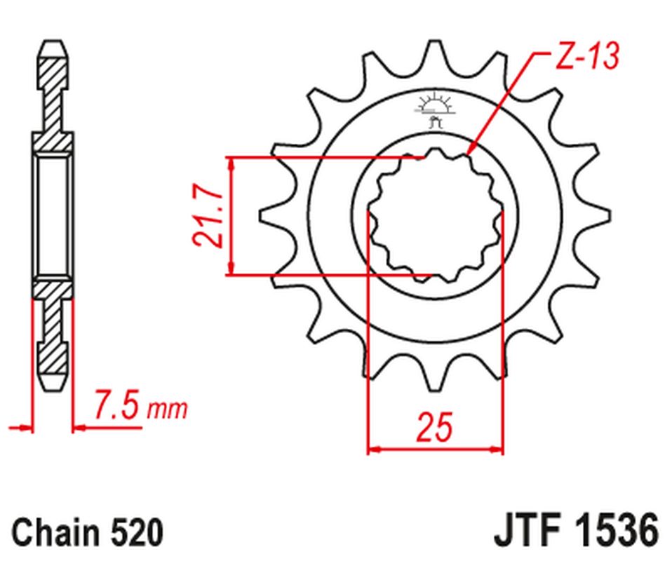 Front Sprocket 585 14 KAWASAKI ZX-6R/RR '07-17, YAMAHA XTZ 750 '90-'98 (JTF1536.14)* (Chain. 520), JT Sprockets
