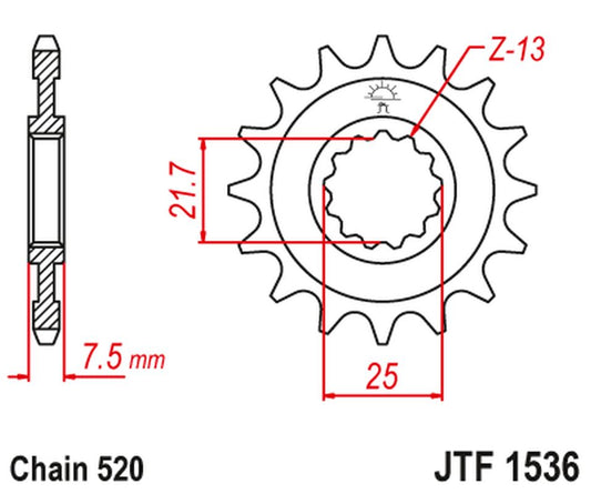 Front Sprocket 585 14 KAWASAKI ZX-6R/RR '07-17, YAMAHA XTZ 750 '90-'98 (JTF1536.14)* (Chain. 520), JT Sprockets