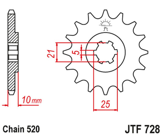 Front Sprocket 726 16 CAGIVA 500/600 RIVER, CANYON W 16 (72616JT) (Chain. 520), JT Sprockets