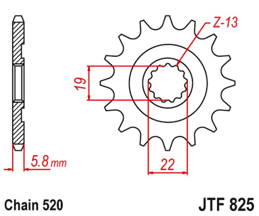 Front Sprocket 825 13 HUSQVARNA TC/TE/TXC 250/310 '09-13' (82513JT) (Chain. 520), JT Sprockets
