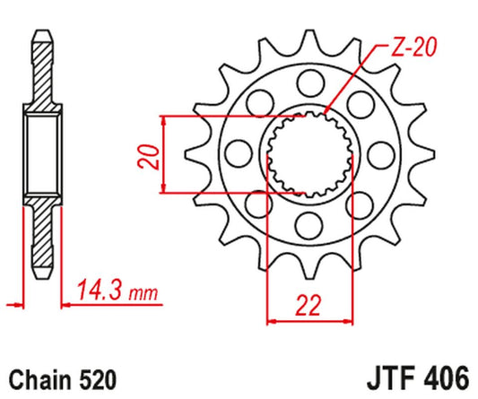 Front Sprocket BMW G310GS '16-, G310R '16-, (JTF406.16)* (Chain. 520), JT Sprockets