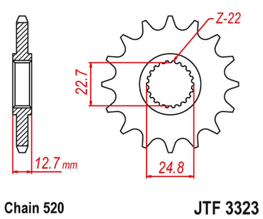Front Sprocket POLARIS 250/300/350/400/425 '89-99' (Chain. 520), JT Sprockets