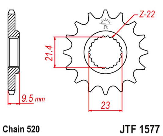 Front Sprocket YAMAHA XT 600 '99-03' TT 600 '04, (Thickness 9.5MM) (Chain. 520), JT Sprockets