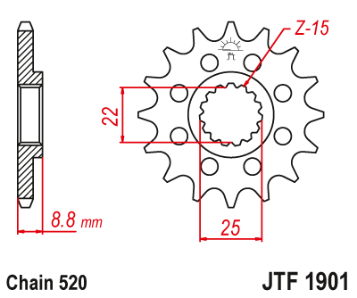 Front Sprocket Z Rubber 1248 14 KTM SX/EXC '91-'25, GASGAS, BETA, HUSQVARNA (124814RB) (Chain. 520) - , JT Sprockets