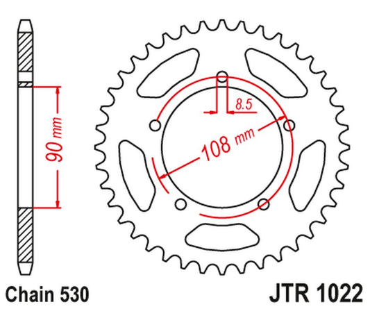 Rear Sprocket 1022 40 DUCATI 500 DESMO/ SL '79-84'; 750 F1 '85-88'; 900 S2 '83-85' CAGIVA 350/650 ALAZZURRA SPORTS '85-88' (102240JT) (Chain. 530) , JT Sprockets