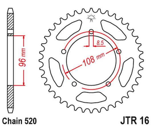 Rear Sprocket 1516 44 APRILIATUAREG/TUAREG WIND '86-88', GILERA 125 XR/1 '88' (151644JT) (Chain.520), JT Sprockets