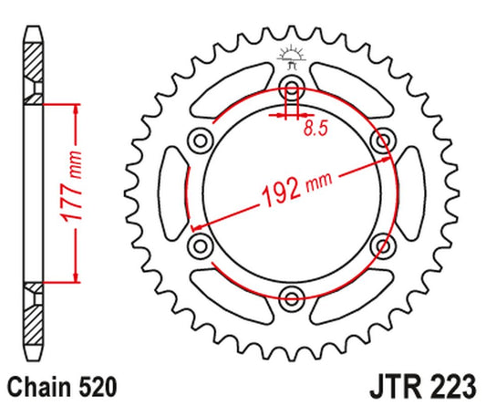 Rear Sprocket 223 52 HUSQVARNA WR 250 '83-84, WR/CR 250 '80, WR 350 '81-88, WR/CR 400 '81-89, CR 400/430 '81-83 (22352JT) (Chain. 520), JT Sprockets