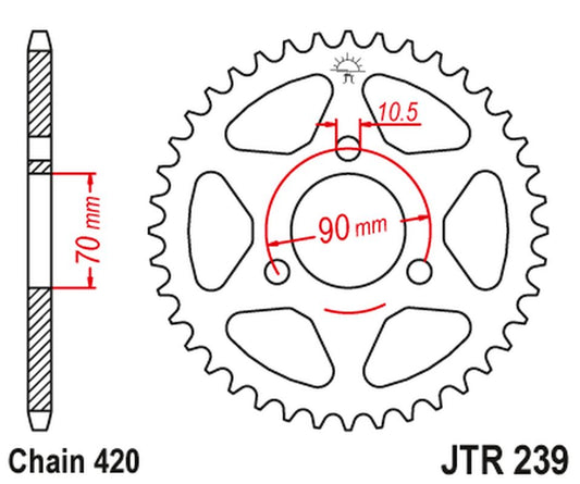 Rear Sprocket 239 38 HONDA MTX 80R '83-'86, MBX 50 (23938JT) (Chain. 420), JT Sprockets