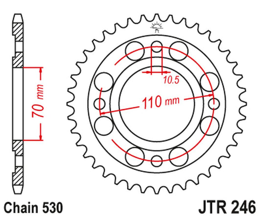 Rear Sprocket 246 34 HONDA CB 250 N '78-82' CM/CB 400 N/T/A '78-83' (24634JT) (Chain.530), JT Sprockets