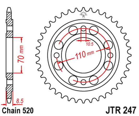 Rear Sprocket 247 41 HONDA CB/CBX 250 '78-84', CB 400 N/T '81-83' (24741JT) (Chain.520), JT Sprockets